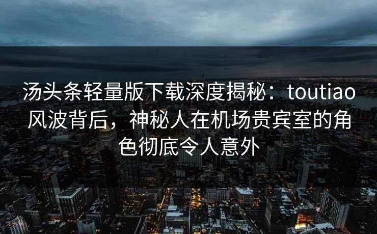 汤头条轻量版下载深度揭秘：toutiao风波背后，神秘人在机场贵宾室的角色彻底令人意外